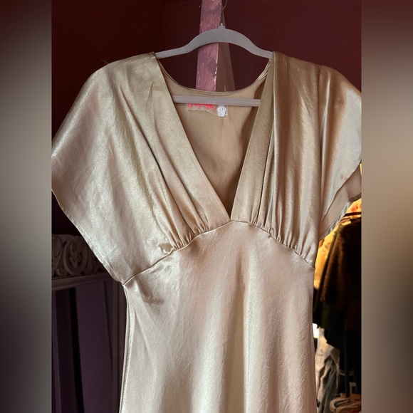 Free People Beatrice Dress in Warm Sand gold satin boho - Picture 6 of 8